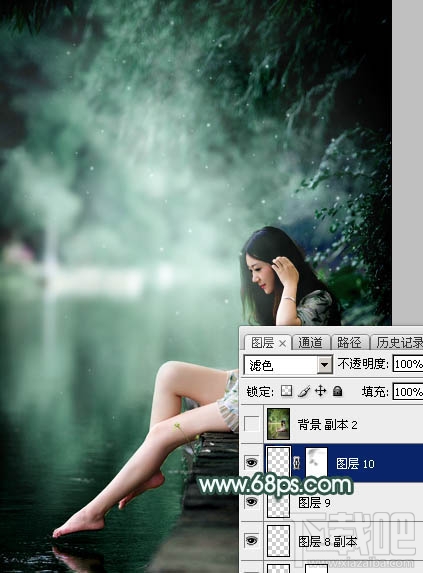 如何用Photoshop CC给湖边的美女加上童话中的梦幻青色调