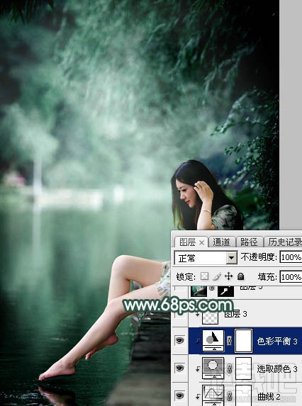 如何用Photoshop CC给湖边的美女加上童话中的梦幻青色调