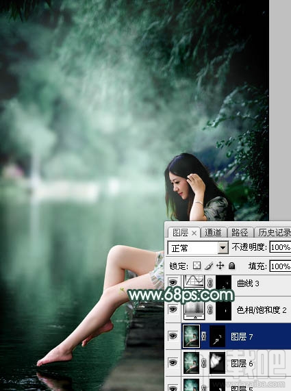 如何用Photoshop CC给湖边的美女加上童话中的梦幻青色调