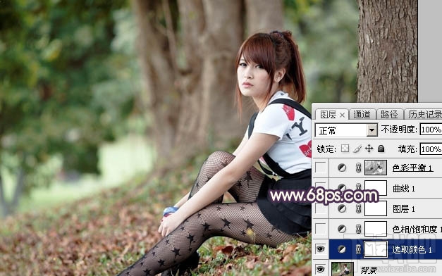 如何用Photoshop CC给树林中的美女加上柔美的秋季晨曦色