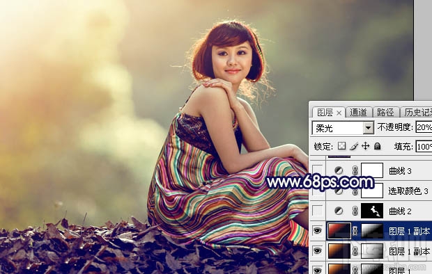 如何用Photoshop CC给秋季山坡上的美女加上流行的黄蓝色