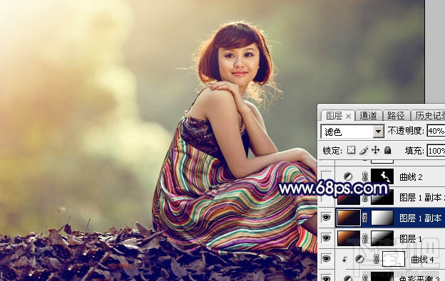 如何用Photoshop CC给秋季山坡上的美女加上流行的黄蓝色