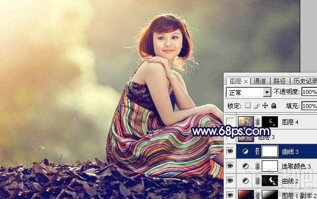 如何用Photoshop CC给秋季山坡上的美女加上流行的黄蓝色