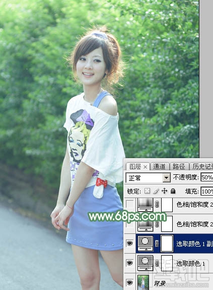 如何用Photoshop CC打造唯美的夏季青绿色外景美女图片