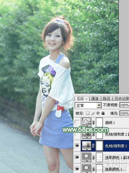 如何用Photoshop CC打造唯美的夏季青绿色外景美女图片