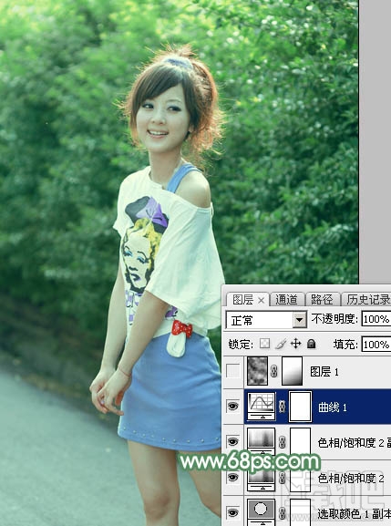 如何用Photoshop CC打造唯美的夏季青绿色外景美女图片