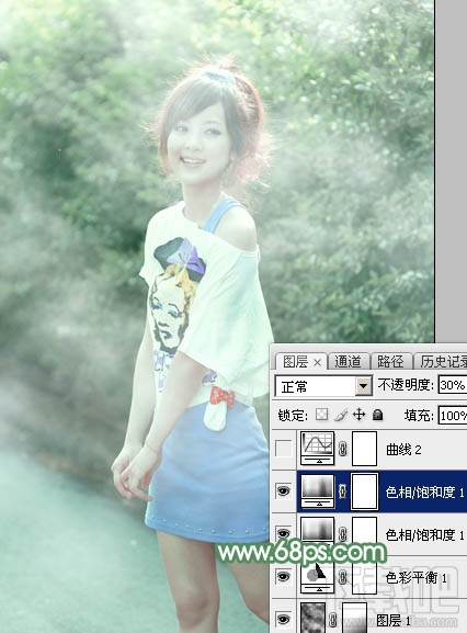 如何用Photoshop CC打造唯美的夏季青绿色外景美女图片