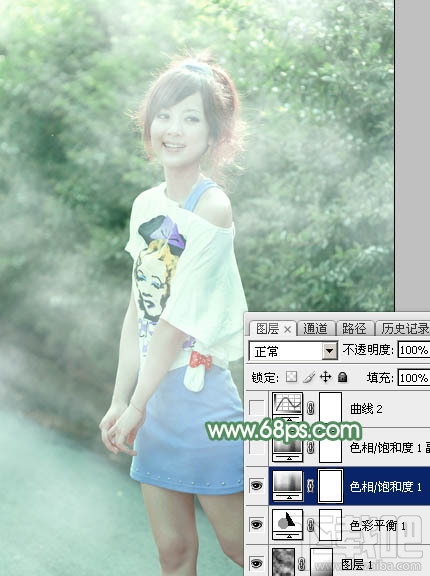 如何用Photoshop CC打造唯美的夏季青绿色外景美女图片