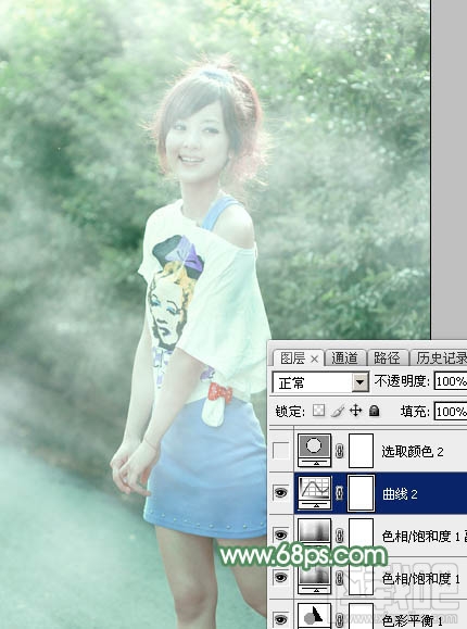 如何用Photoshop CC打造唯美的夏季青绿色外景美女图片