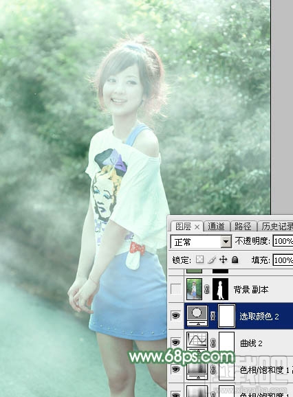 如何用Photoshop CC打造唯美的夏季青绿色外景美女图片