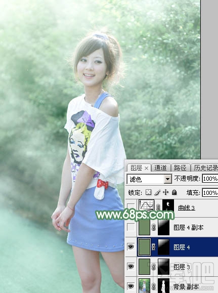 如何用Photoshop CC打造唯美的夏季青绿色外景美女图片