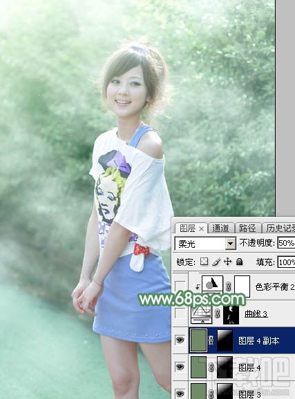 如何用Photoshop CC打造唯美的夏季青绿色外景美女图片