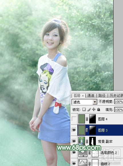 如何用Photoshop CC打造唯美的夏季青绿色外景美女图片