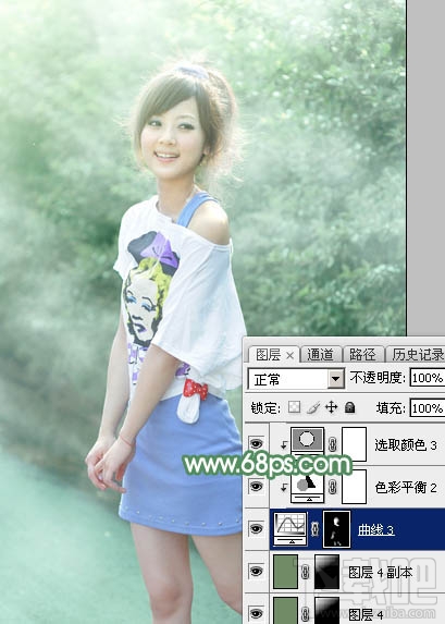 如何用Photoshop CC打造唯美的夏季青绿色外景美女图片