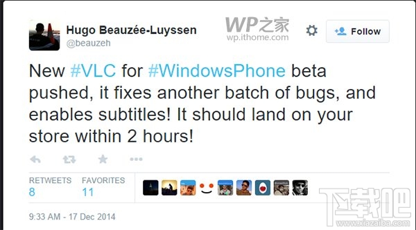 WP8.1版VLC测试版更新，外挂字幕不能少