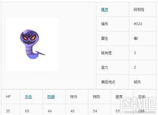 口袋妖怪go阿柏怪技能属性图鉴介绍