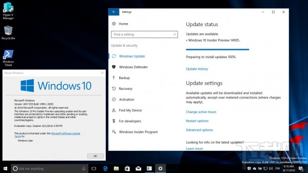微软发布Windows 10 Build 14905 暂不能用电源按钮关机
