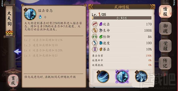 阴阳师手游SSR式神大天狗技能属性介绍