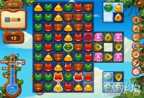开心消消乐774关魔法石周边的雪块