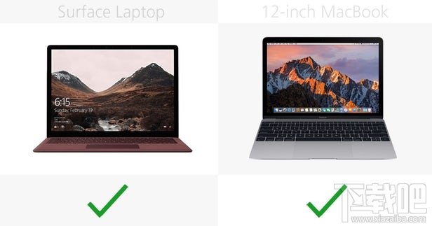 Surface Laptop和12英寸MacBook规格参数对比