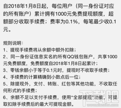 qq钱包提现收取0.1%手续费 qq钱包提现收手续费说明