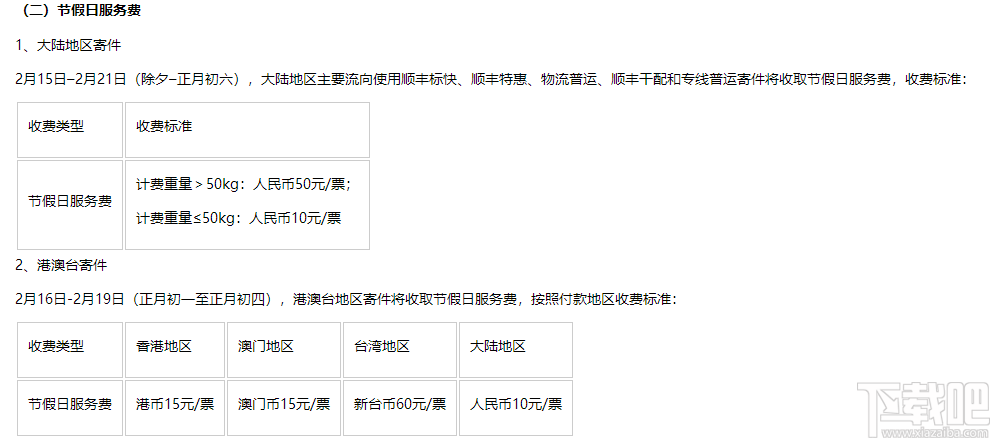 顺丰春节期间怎么收费？顺丰速递2018年春节快递服务时间及运费价格表