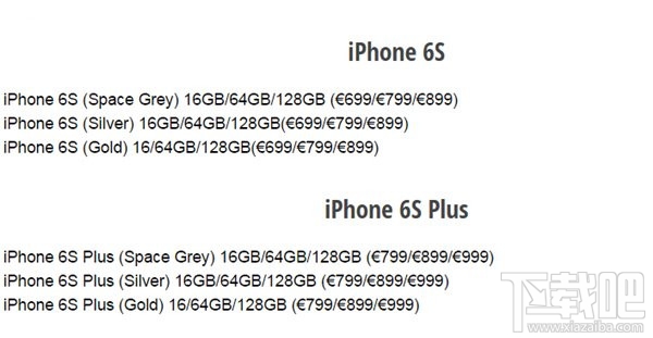 苹果iPhone6s/6s Plus售价曝光 16/64/128GB版确认