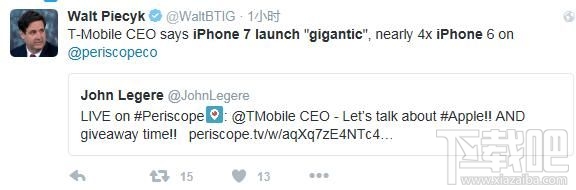 美国运营商表示：iPhone7销量是iPhone6的四倍