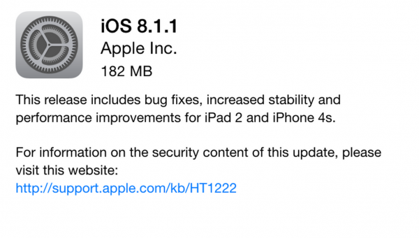 苹果公司发布iOS8.1.1升级补丁