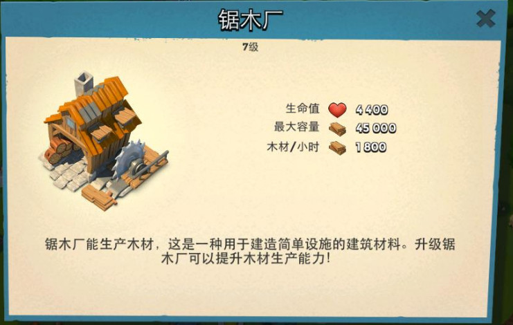 海岛奇兵锯木厂升级数据介绍