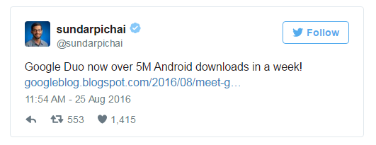 Android版Google Duo上架一周下载突破500万