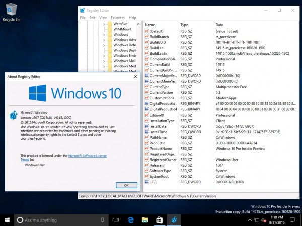 微软推送Windows 10 Build 14915 PC/手机双版 修复关机BUG