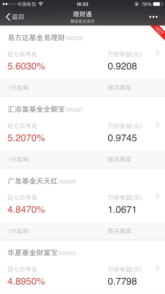 微信理财通10000元一天/一个月一年/收益多少