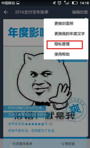 怎么让别人看到我的2016支付宝账单支出金额？