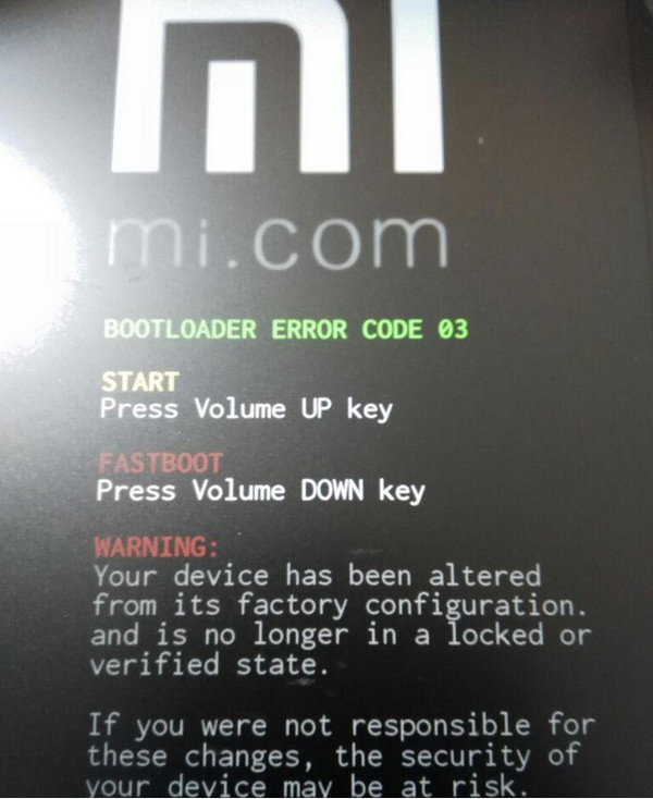 小米平板2刷机出现bootloader error code 03怎么回事？
