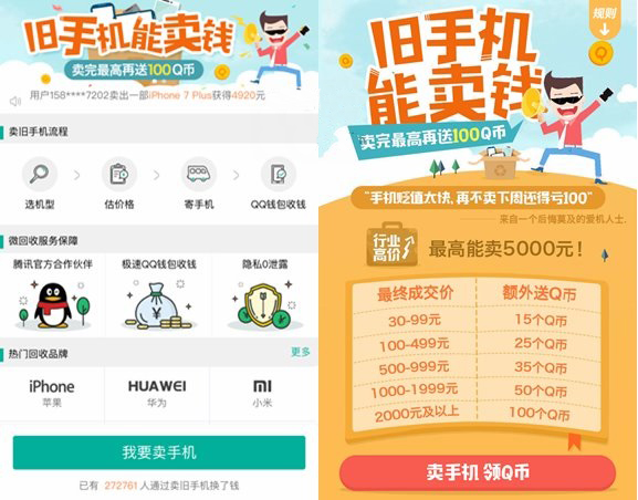 腾讯“微回收”新活动：卖手机送Q币