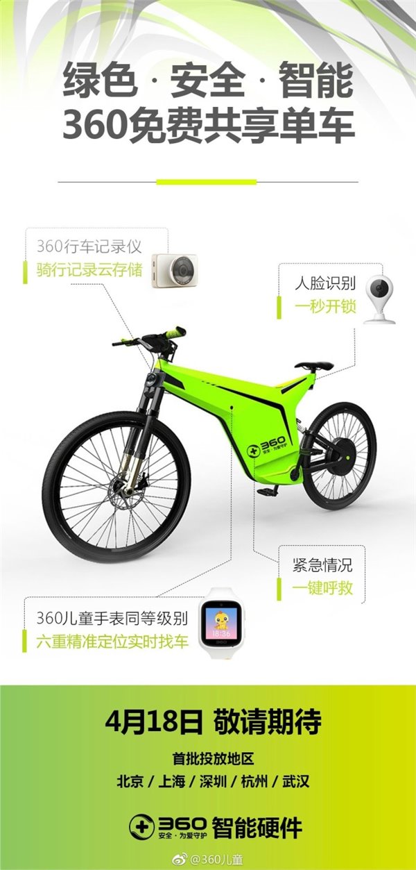 360共享单车即将上线：免押金免费骑