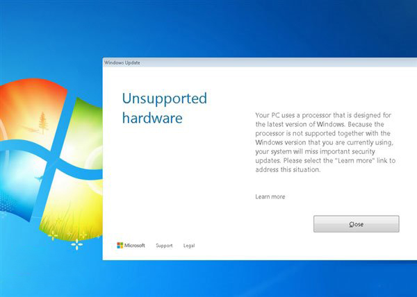 微软弹窗警告：7代酷睿、Ryzen处理器运行Win7将无法获得更新
