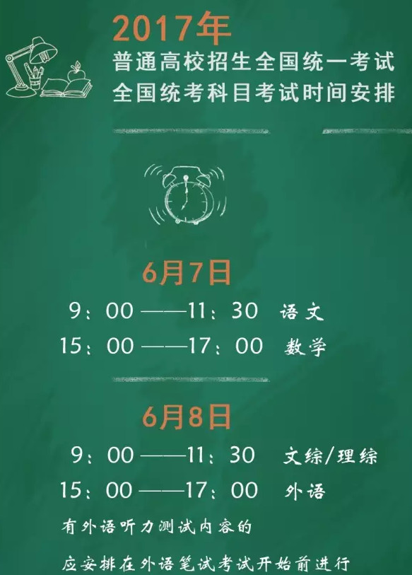 2017高考时间几月几号？2017高考全国时间安排表汇总