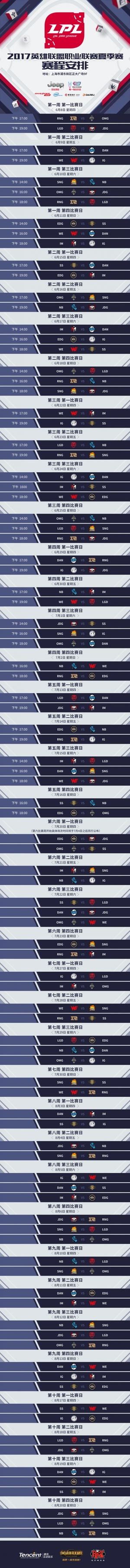 lpl夏季赛什么时候开始 lpl夏季赛2017赛程表安排