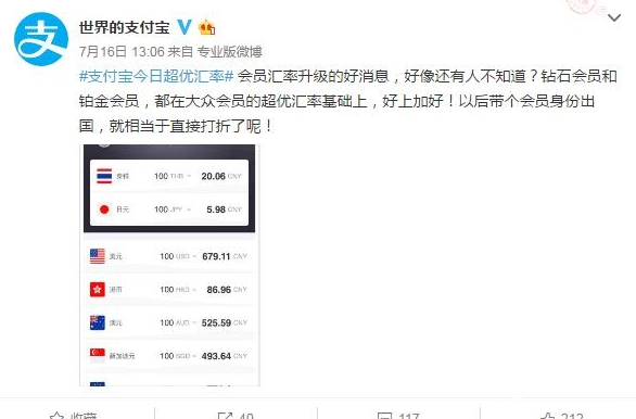 支付宝铂金会员出国有什么特权？