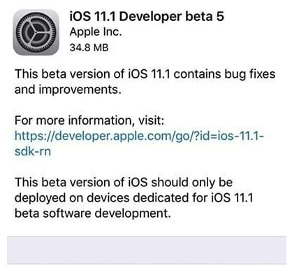 iOS11.1 Beta5下载 ios11.1 Beta5固件下载地址分享