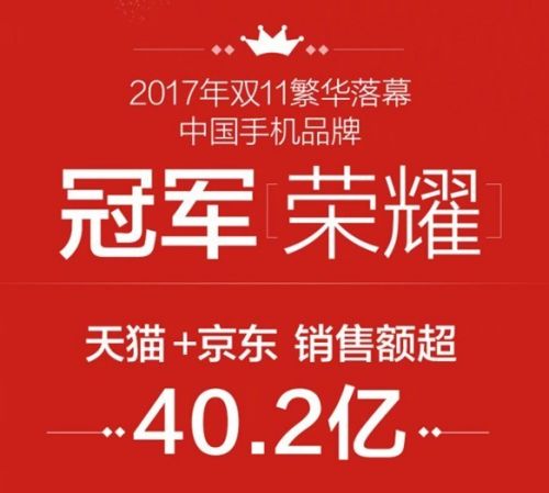 双11各手机厂商销售额汇总：小米天猫5连冠 荣耀40.2亿