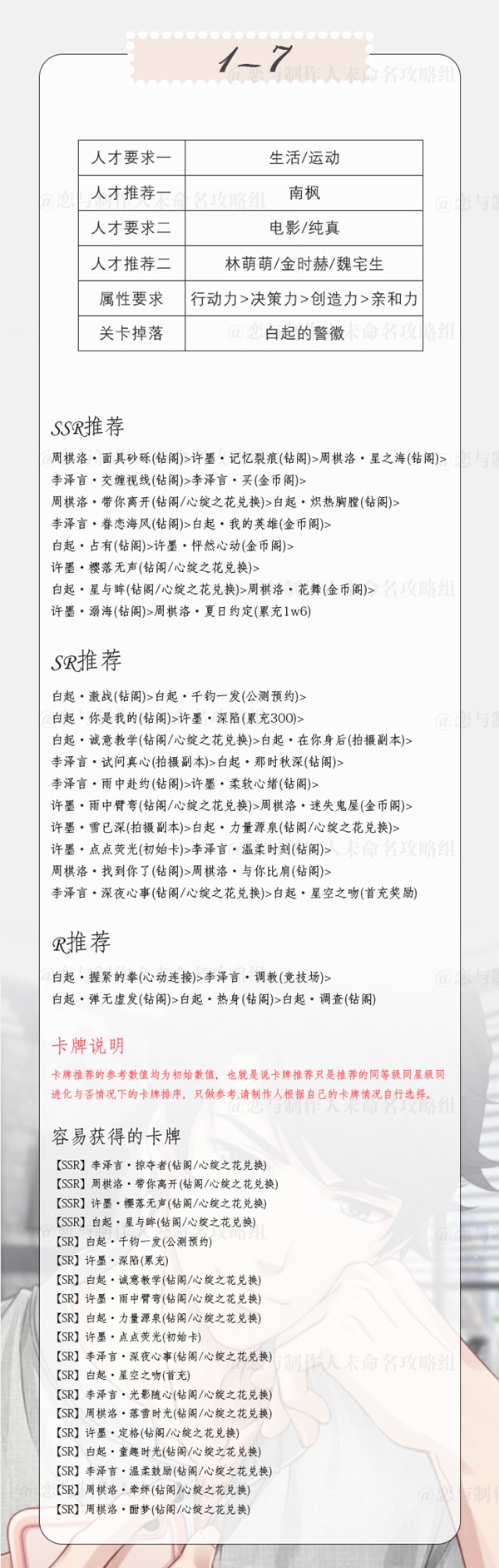 恋与制作人精英1-7三星攻略