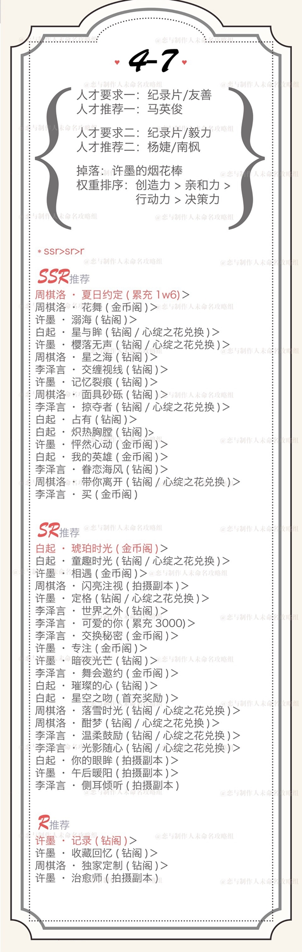恋与制作人精英4-7三星攻略