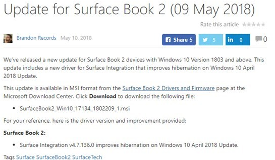 微软为Surface Book 2推送Windows 10 1803版以上驱动更新