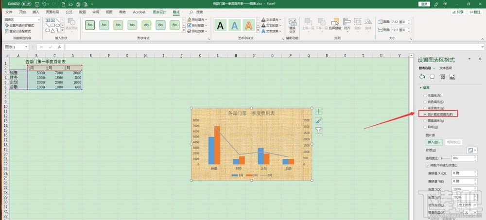 Excel2019表格怎么填充图表？Excel图片填充图表的教程