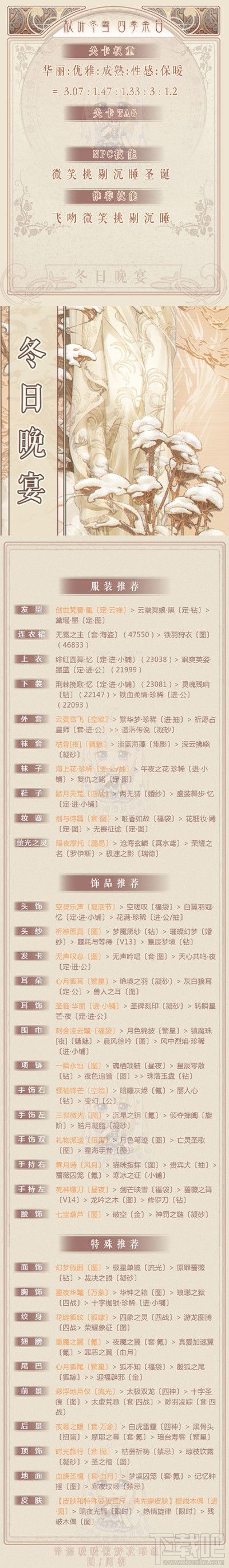 奇迹暖暖冬日晚宴怎么搭配？奇迹暖暖四季遐音冬日晚宴高分搭配攻略