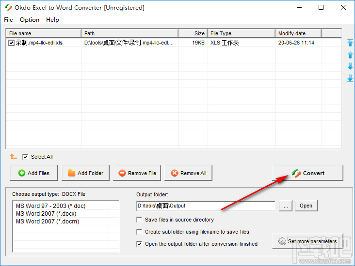 Okdo Excel to Word Converter将Excel转换为Word文件的方法