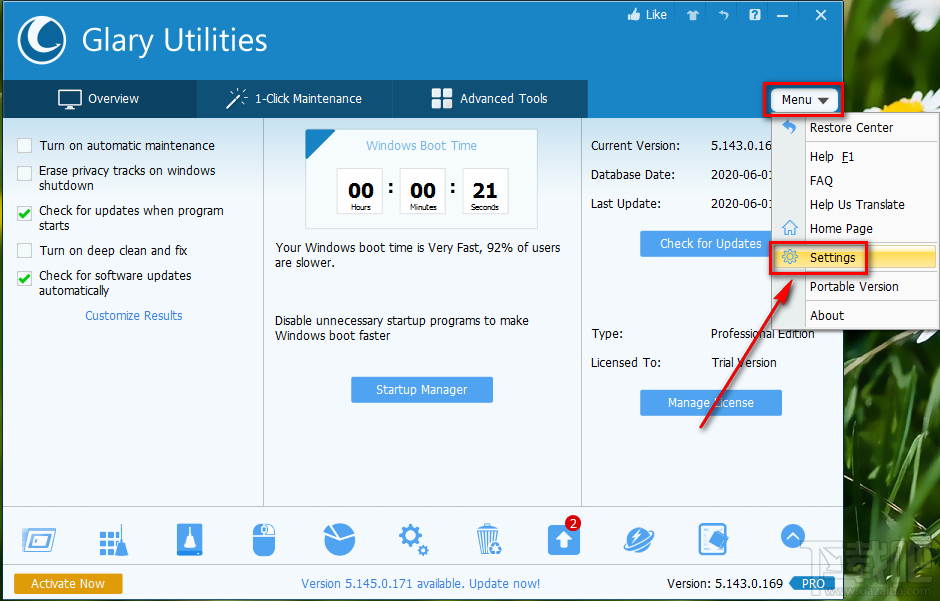 Glary Utilities Pro设置中文界面的方法步骤